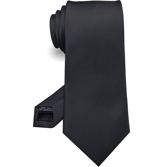 Men's Black Solid Colour Tie Formal Necktie Imported Silk Blend